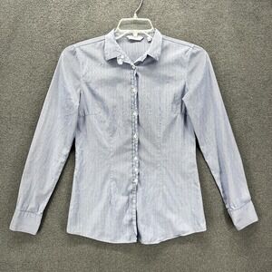Aglini Shirt Womens Large Blue white Striped Button Down Slim fit 100% Cotton